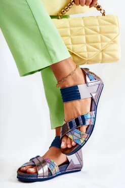 Maciejka Skórzane Sandały Ze Ściągaczem 03375 Niebieskie