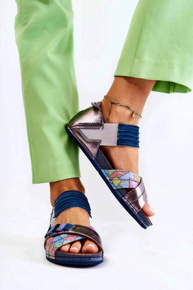 Maciejka Skórzane Sandały Ze Ściągaczem 03375 Niebieskie