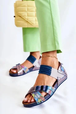 Maciejka Skórzane Sandały Ze Ściągaczem 03375 Niebieskie