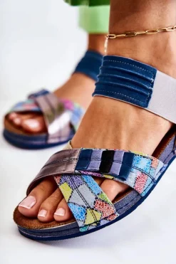 Maciejka Skórzane Sandały Ze Ściągaczem 03375 Niebieskie