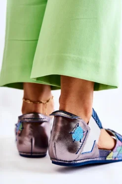 Maciejka Skórzane Sandały Ze Ściągaczem 03375 Niebieskie