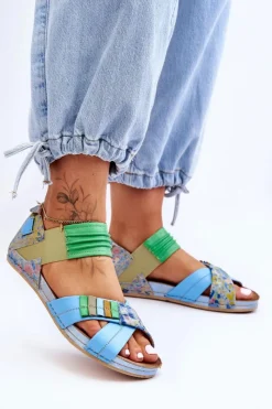 Hot Maciejka Skórzane Sandały Ze Ściągaczem 03375-34 Niebieskie