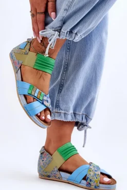 Hot Maciejka Skórzane Sandały Ze Ściągaczem 03375-34 Niebieskie