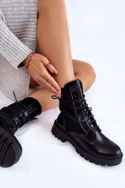 Sale Boto Skórzane Skarpetkowe Botki Sznurowane Czarne Riston