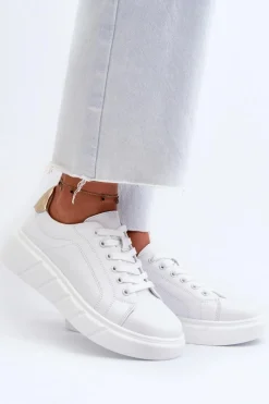Skórzane Sneakersy Damskie Na Platformie Białe Danida Damskie Buty Sportowe Na Platformie