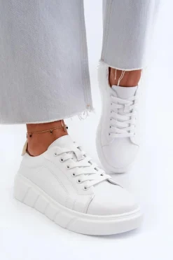 Skórzane Sneakersy Damskie Na Platformie Białe Danida Damskie Buty Sportowe Na Platformie