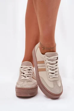 Zazoo Skórzane Sneakersy Damskie Na Platformie N1234 Beżowe Beżowy