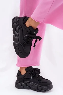 Best GOE Skórzane Sneakersy Damskie Na Masywnej Platformie RR2N4044 Czarne Czarny