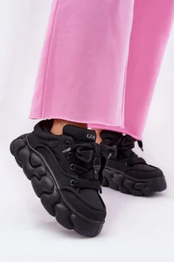 Best GOE Skórzane Sneakersy Damskie Na Masywnej Platformie RR2N4044 Czarne Czarny