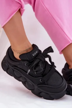 Best GOE Skórzane Sneakersy Damskie Na Masywnej Platformie RR2N4044 Czarne Czarny