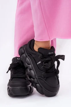 Best GOE Skórzane Sneakersy Damskie Na Masywnej Platformie RR2N4044 Czarne Czarny