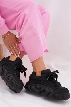 Best GOE Skórzane Sneakersy Damskie Na Masywnej Platformie RR2N4044 Czarne Czarny