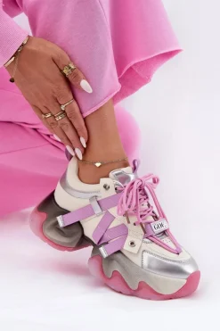 Sneakersy Damskie>GOE Skórzane Sneakersy Damskie Na Masywnej Podeszwie RR2N4030 Różowe