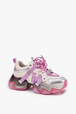 Sneakersy Damskie></noscript>GOE Skórzane Sneakersy Damskie Na Masywnej Podeszwie RR2N4030 Różowe