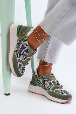 Buty Sportowe Na Platformie>Maciejka Skórzane Sneakersy Damskie Na Platformie 06390-09 Seledynowe