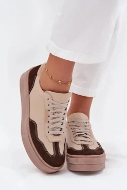 Online Zazoo Skórzane Sneakersy Damskie Na Platformie N1269S2 Beżowe Beżowy