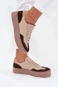 Online Zazoo Skórzane Sneakersy Damskie Na Platformie N1269S2 Beżowe Beżowy