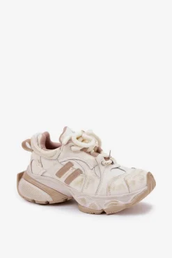 GOE Skórzane Sneakersy Damskie RR2N4037 Beżowe Beżowy