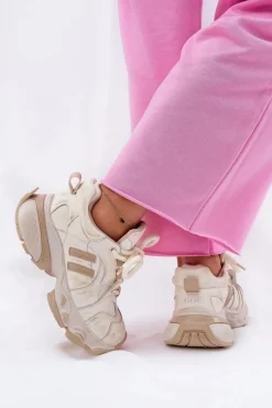 GOE Skórzane Sneakersy Damskie RR2N4037 Beżowe Beżowy