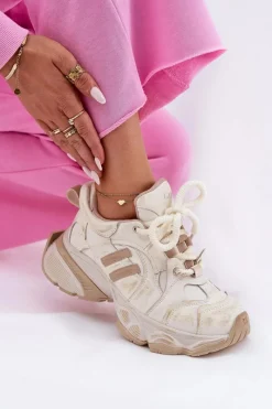 GOE Skórzane Sneakersy Damskie RR2N4037 Beżowe Beżowy