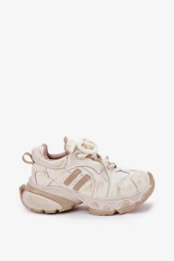 GOE Skórzane Sneakersy Damskie RR2N4037 Beżowe Beżowy