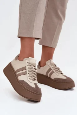 Online Zazoo Skórzane Sneakersy Damskie Na Platformie 3775 Beżowe Beżowy