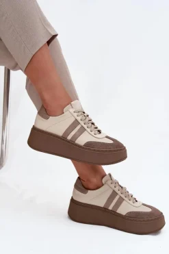 Online Zazoo Skórzane Sneakersy Damskie Na Platformie 3775 Beżowe Beżowy