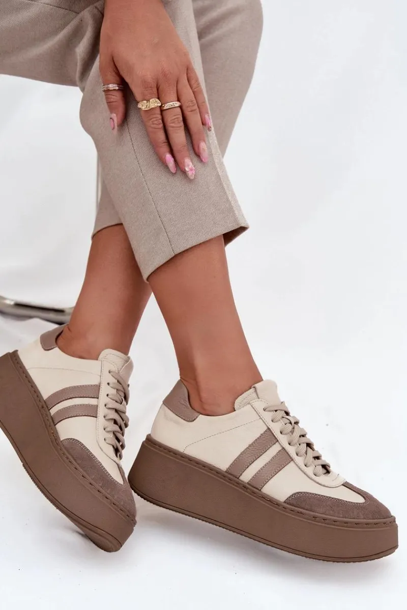 Online Zazoo Skórzane Sneakersy Damskie Na Platformie 3775 Beżowe Beżowy