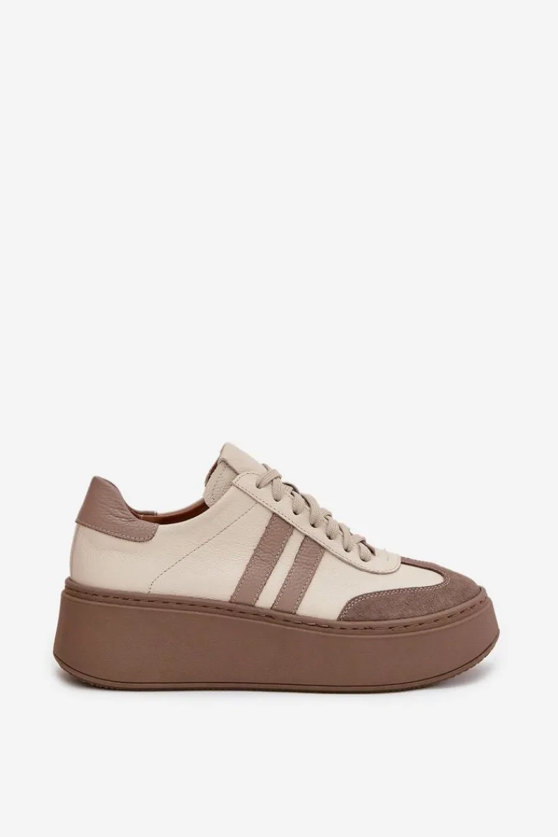 Online Zazoo Skórzane Sneakersy Damskie Na Platformie 3775 Beżowe Beżowy