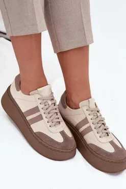 Online Zazoo Skórzane Sneakersy Damskie Na Platformie 3775 Beżowe Beżowy