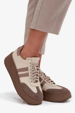Online Zazoo Skórzane Sneakersy Damskie Na Platformie 3775 Beżowe Beżowy