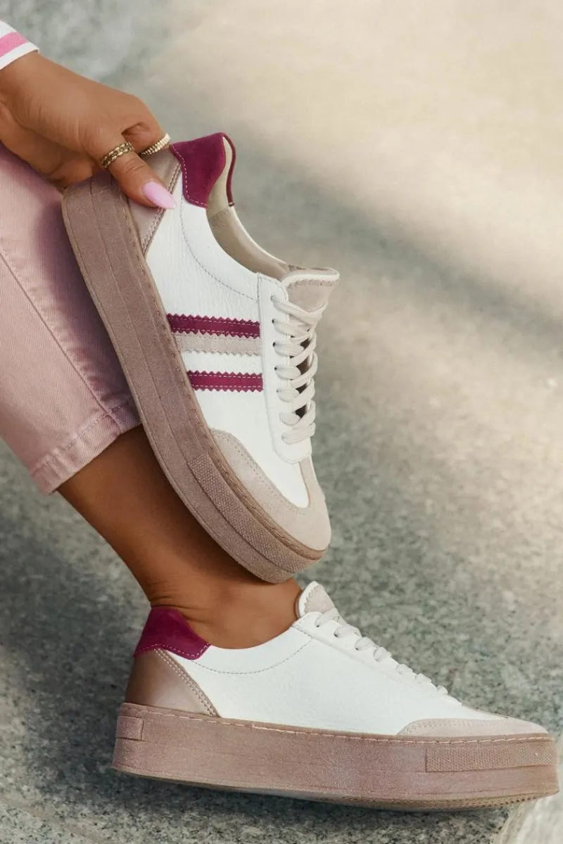 Buty Sportowe Na Platformie|Sneakersy Damskie>Zazoo Skórzane Sneakersy Damskie Na Platformie N1234 Beżowo-Bordowe Beżowy