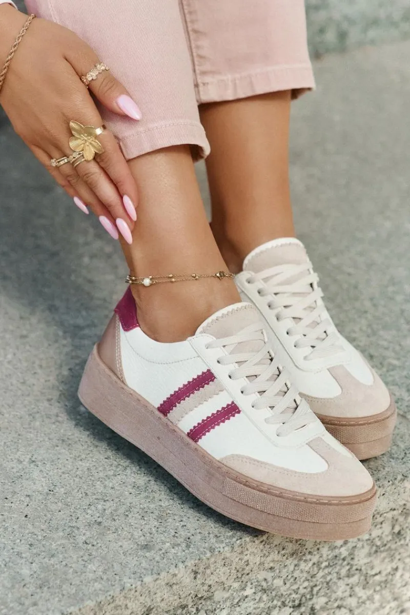 Buty Sportowe Na Platformie|Sneakersy Damskie>Zazoo Skórzane Sneakersy Damskie Na Platformie N1234 Beżowo-Bordowe Beżowy