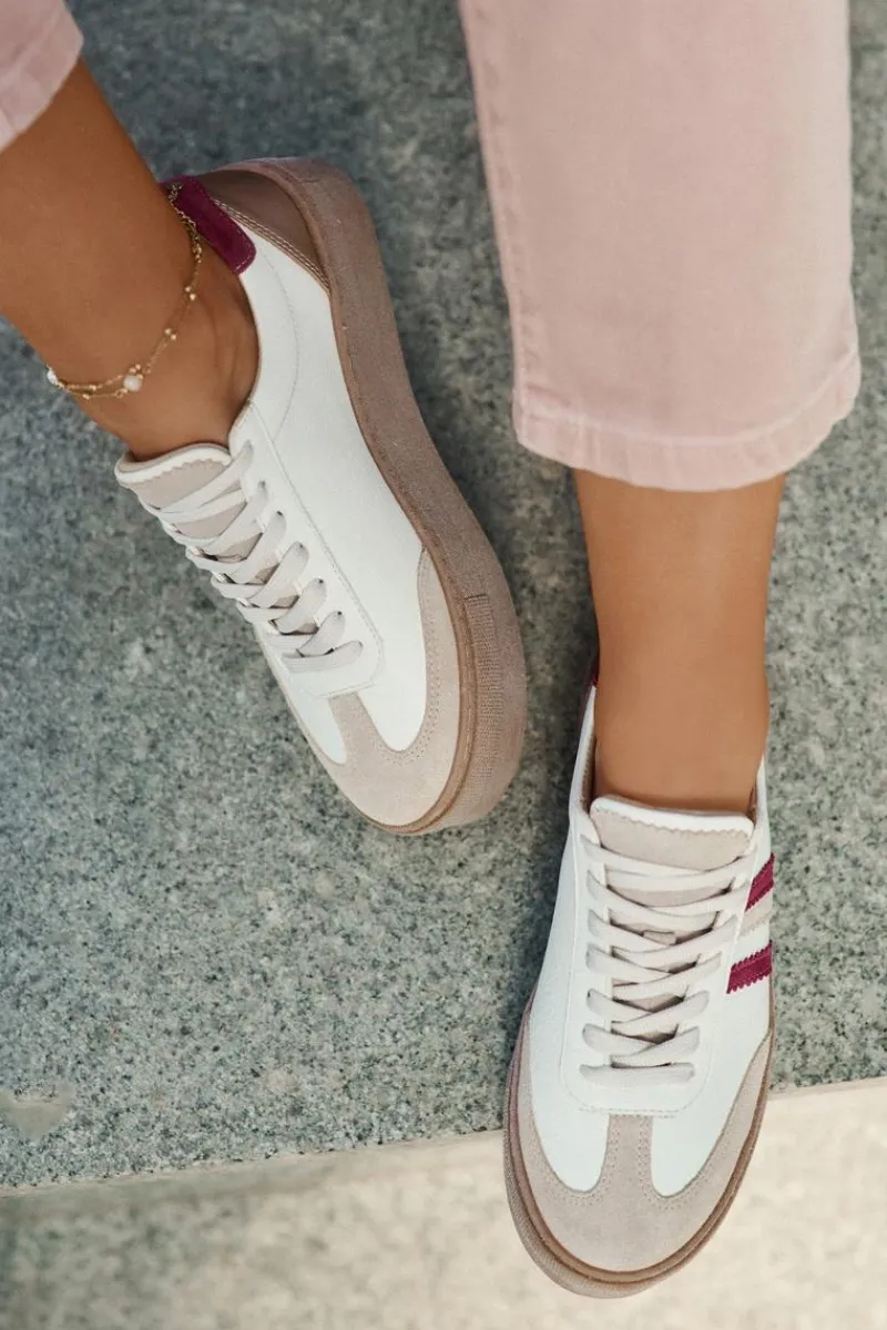 Buty Sportowe Na Platformie|Sneakersy Damskie>Zazoo Skórzane Sneakersy Damskie Na Platformie N1234 Beżowo-Bordowe Beżowy