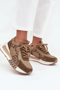 Artiker Skórzane Sneakersy Damskie Na Platformie Panterka 55C0089 Brązowe Brązowy