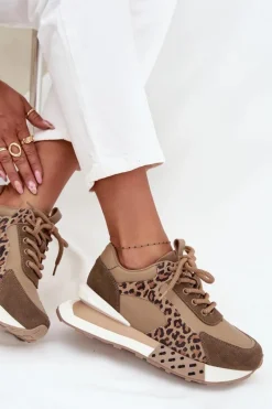 Artiker Skórzane Sneakersy Damskie Na Platformie Panterka 55C0089 Brązowe Brązowy