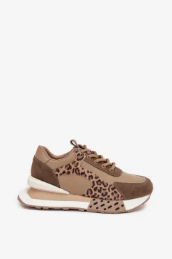 Artiker Skórzane Sneakersy Damskie Na Platformie Panterka 55C0089 Brązowe Brązowy