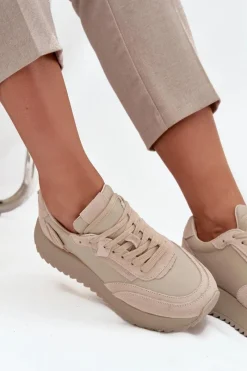 Buty Sportowe Na Platformie|Półbuty Skórzane></noscript>Artiker Skórzane Sneakersy Damskie Na Platformie 55C0021 Beżowe