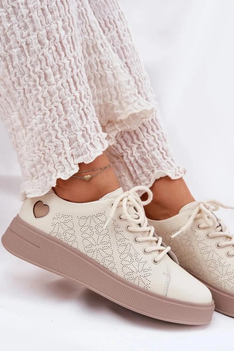 Sneakersy Damskie>Buty damskie Vinceza Skórzane Sneakersy Damskie Na Platformie Vinceza 88018 Beżowe