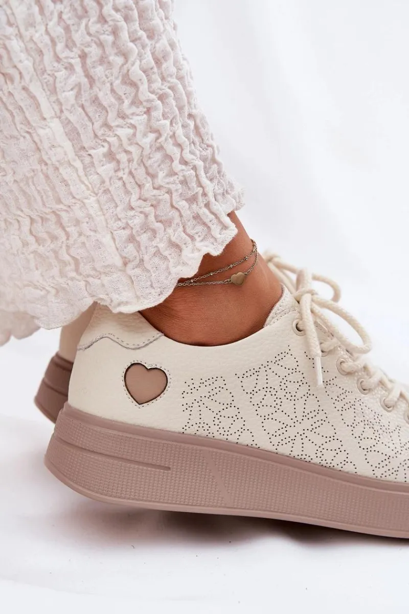 Sneakersy Damskie>Buty damskie Vinceza Skórzane Sneakersy Damskie Na Platformie Vinceza 88018 Beżowe