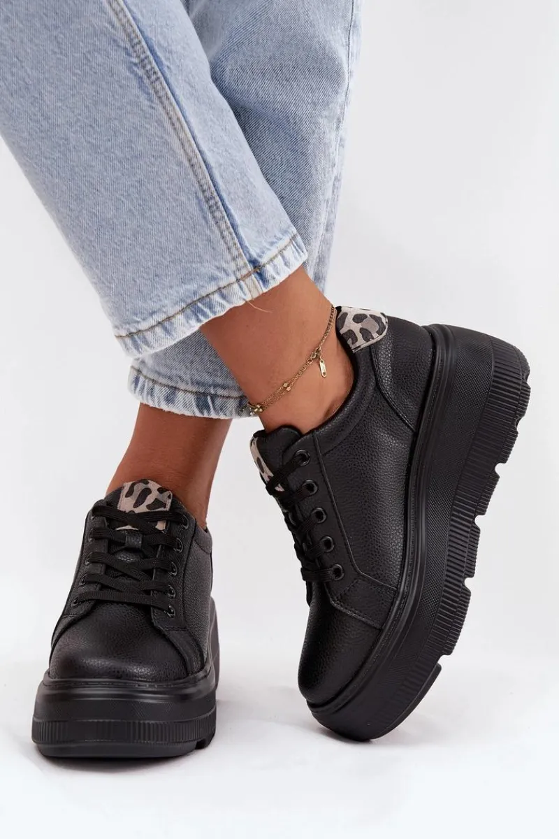 New Buty damskie Vinceza Skórzane Sneakersy Damskie Na Platformie Panterka Vinceza 89144 Czarne