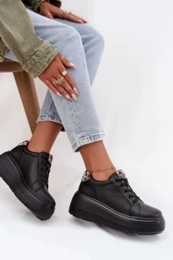 New Buty damskie Vinceza Skórzane Sneakersy Damskie Na Platformie Panterka Vinceza 89144 Czarne