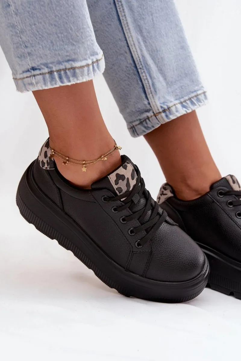 New Buty damskie Vinceza Skórzane Sneakersy Damskie Na Platformie Panterka Vinceza 89144 Czarne