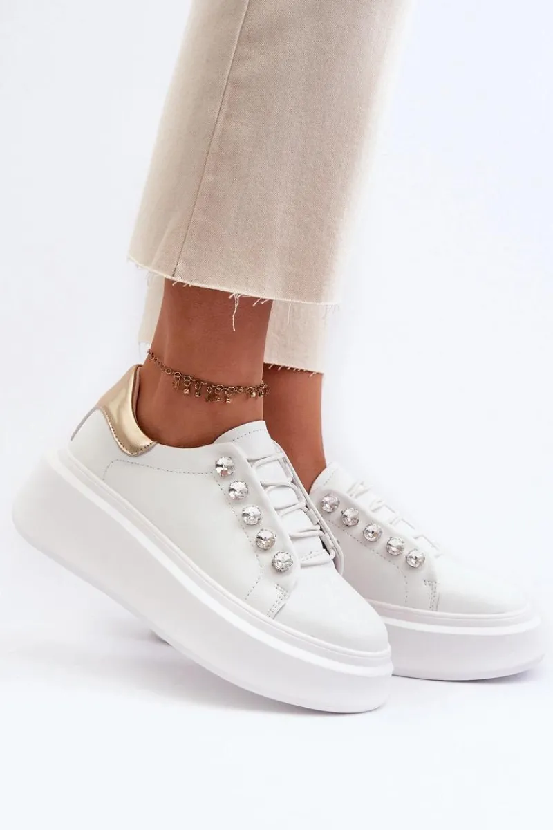 Sneakersy Damskie>Damskie buty S.Barski Skórzane Sneakersy Damskie Na Masywnej Platformie Białe S.Barski LR628