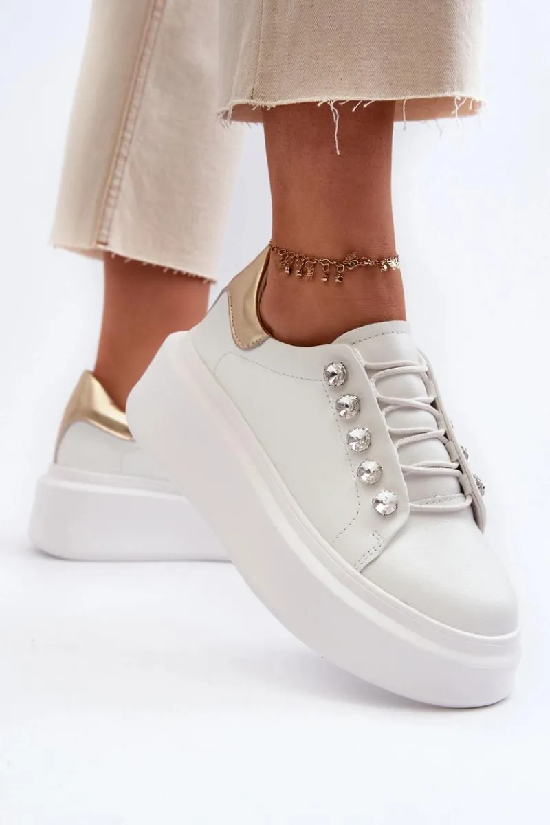 Sneakersy Damskie>Damskie buty S.Barski Skórzane Sneakersy Damskie Na Masywnej Platformie Białe S.Barski LR628