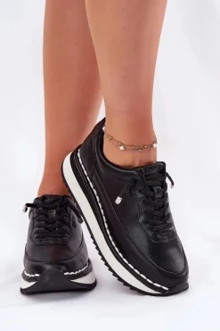 Clearance Skórzane Sneakersy Damskie Na Platformie Big Star RR274A335 Czarne Damskie Buty Sportowe Na Platformie|Buty Sportowe Big Star