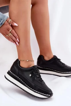 Clearance Skórzane Sneakersy Damskie Na Platformie Big Star RR274A335 Czarne Damskie Buty Sportowe Na Platformie|Buty Sportowe Big Star