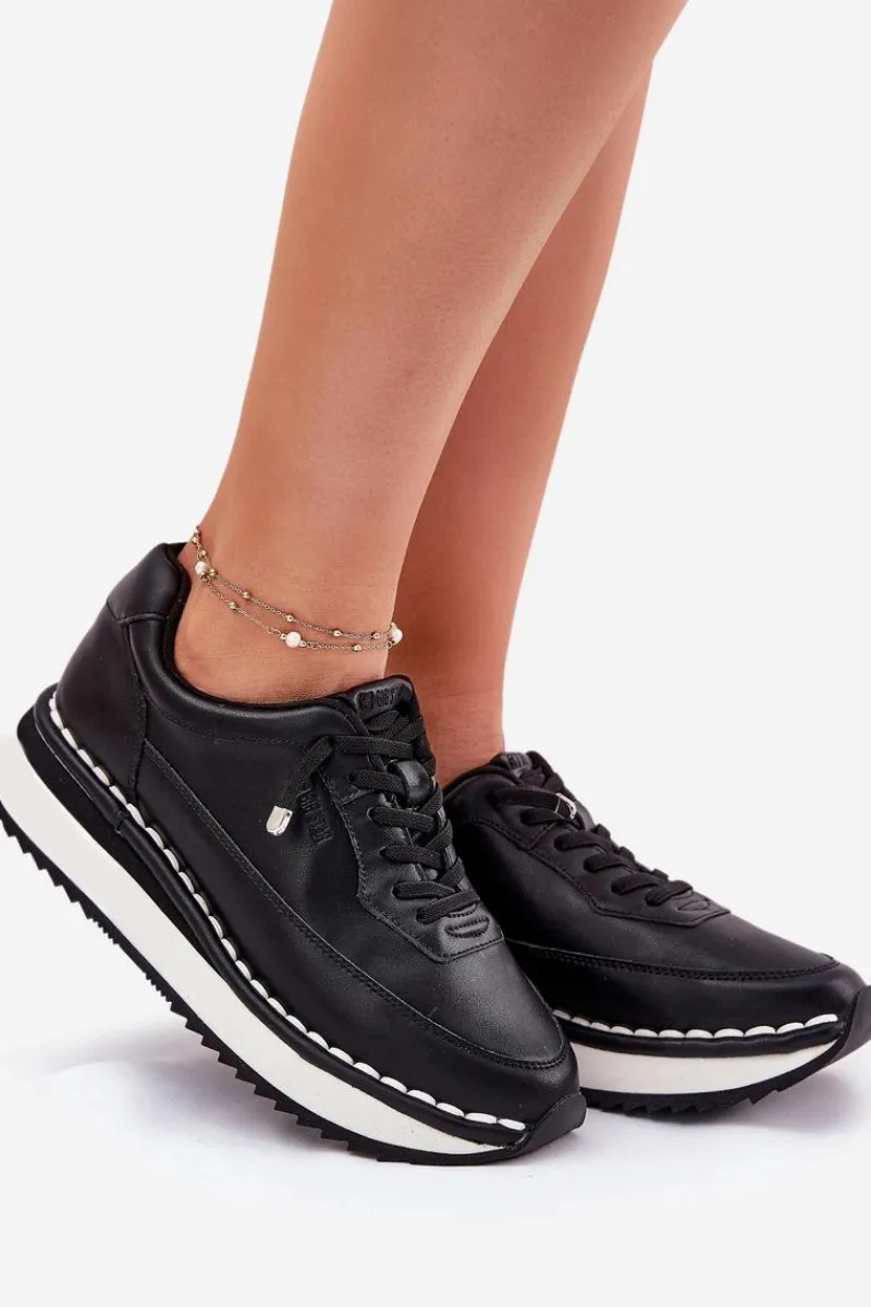 Clearance Skórzane Sneakersy Damskie Na Platformie Big Star RR274A335 Czarne Damskie Buty Sportowe Na Platformie|Buty Sportowe Big Star