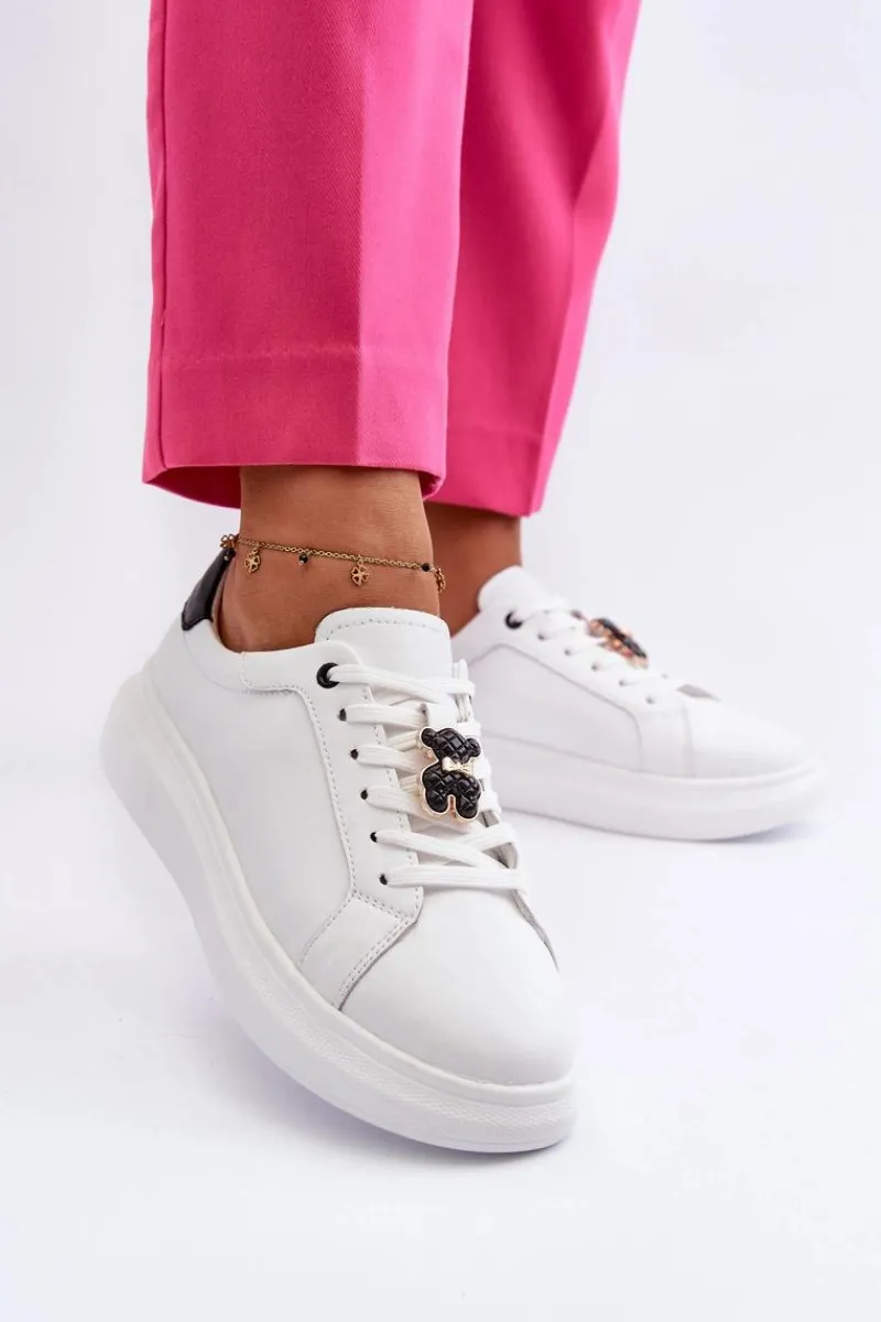 Sneakersy Damskie>Buty damskie Vinceza Skórzane Sneakersy Damskie Z Misiem Białe Mirven