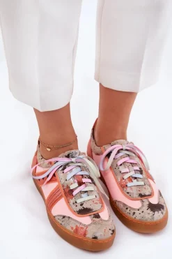 Buty Sportowe Na Platformie>Maciejka Skórzane Sneakersy Damskie 06840-18 Pomarańczowe